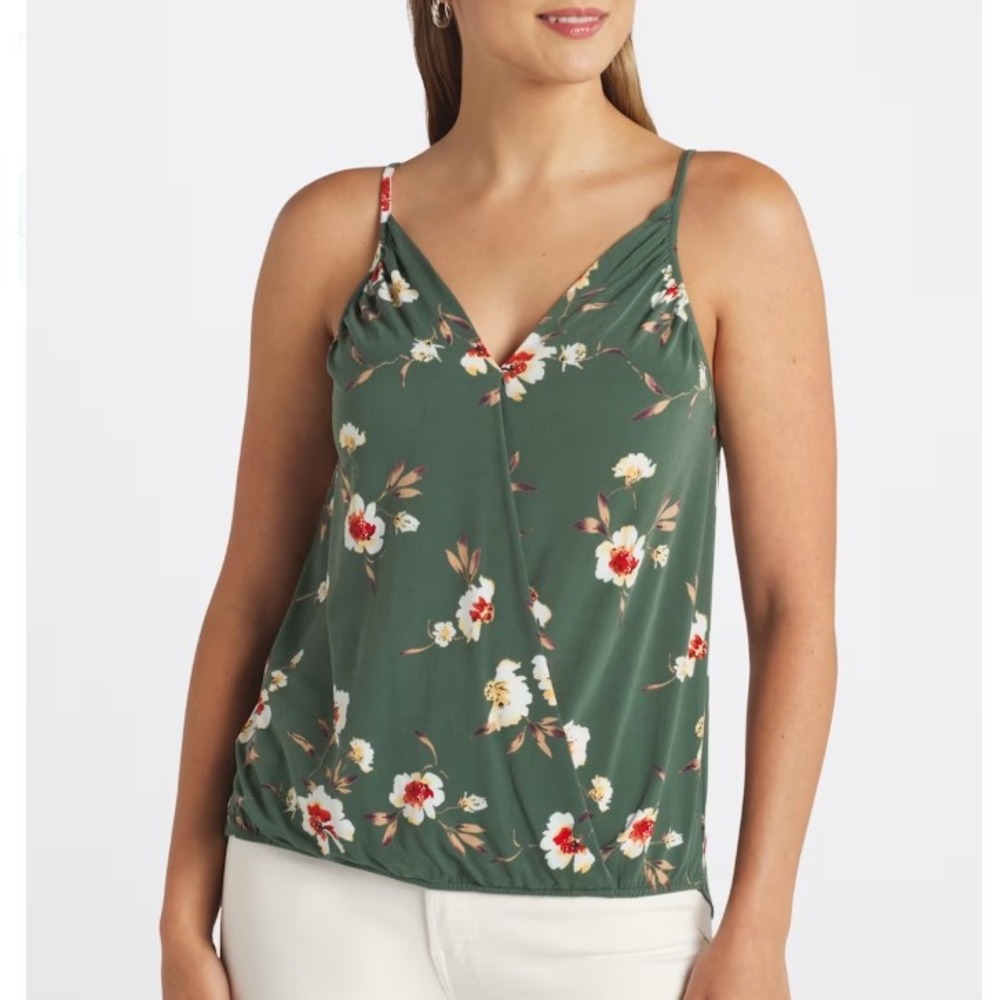 NWT Beacon Niomie Surplice Knit Tank, Olive Green Floral Relaxed Fit Size‎ M